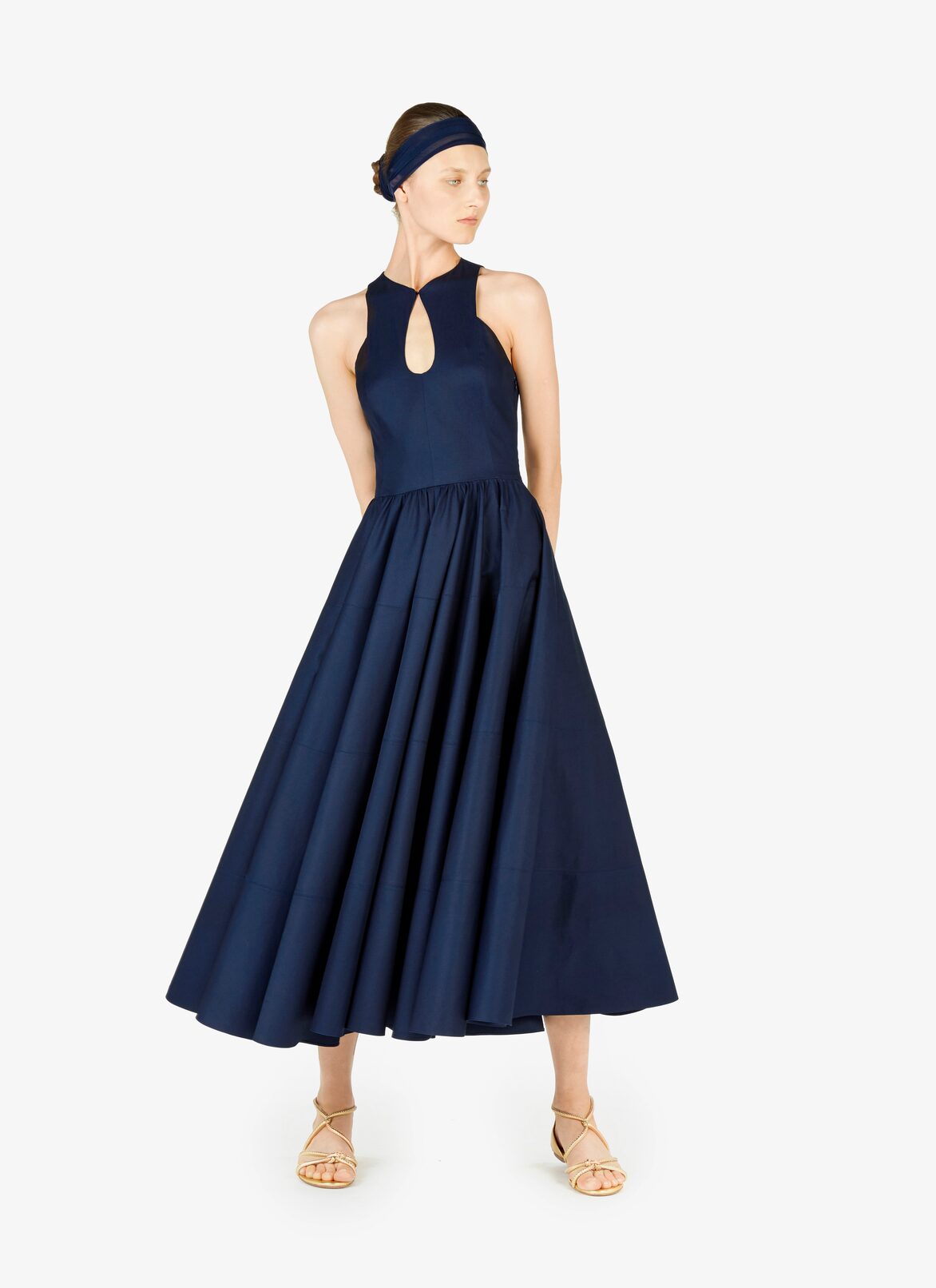Cotton Gabardine Découpé Dress  ALAÏA NIGHT BLUE COTTON GABARDINE DÉCOUPÉ DRESS